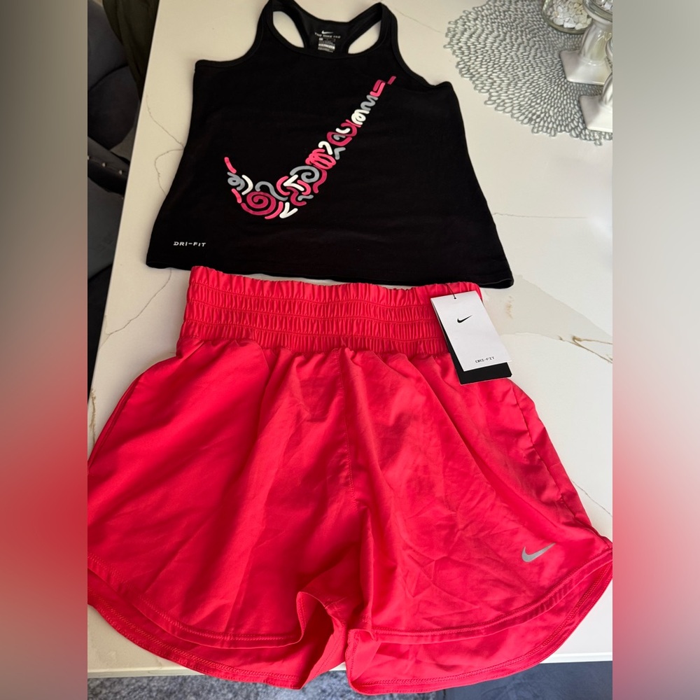 Nike Black Dri-FIT Tank with Bright Pink Athletic Shorts